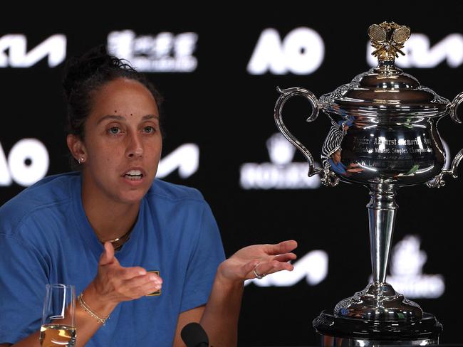 Madison Keys opens up to the press after her victory at Melbourne Park. Picture: Adrian Dennis/AFP