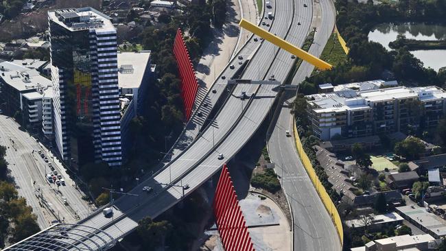 Nearly empty roads in Melbourne as new lockdown rules are enforced. Picture: Aaron Francis