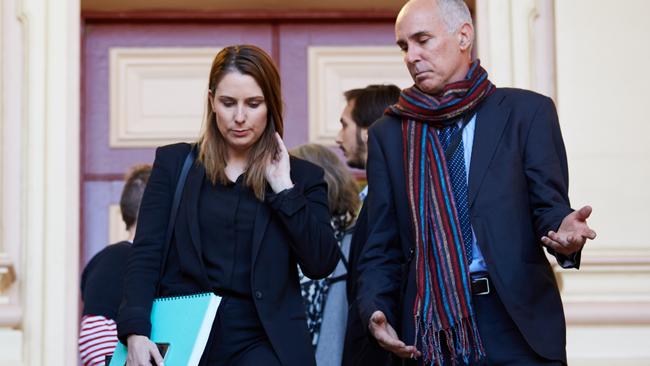 Lawyer for Hannah Quinn, Lauren MacDougall and Quinn’s father outside court. Picture: AAP Image/Erik Anderson