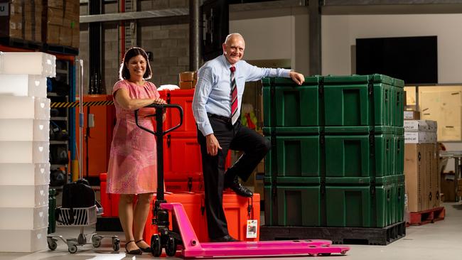 National Critical Care and Trauma Response Centre executive director Len Notaras and Minister for Health Natasha Fyles at the Howard Springs quarantine facility. Picture: Che Chorley