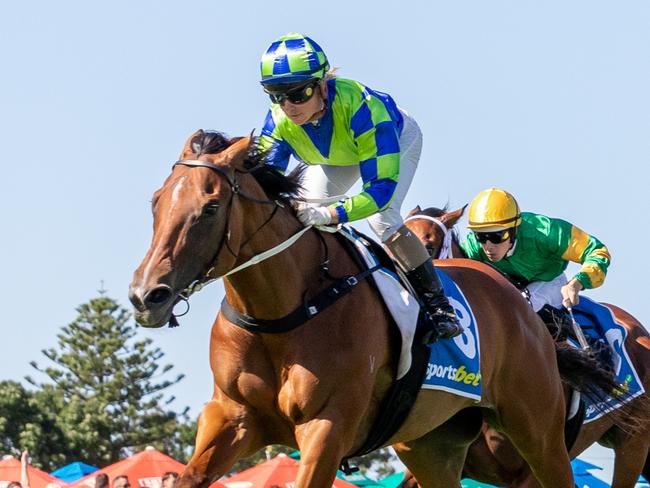 Prairie Flower cruises to an easy win in the Durbridge Stakes at Morphettville. Picture: Makoto Kaneko