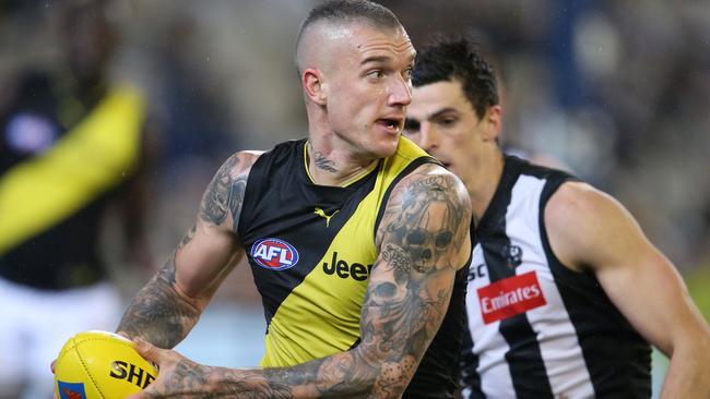 Richmond’s Dustin Martin in action against Collingwood. Pic: Michael Klein