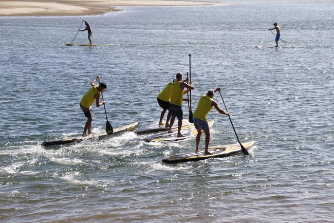 People out enjoying the fantastic morning weather at Cotton Tree Park Sunshine Coast SUP Paddle Club members in action Photo: Pete Evans / Sunshine Coast Daily. Picture: Pete Evans