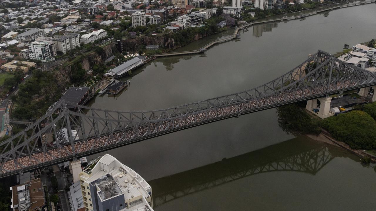 Thousands of naked people took over Brisbane's Story Bridge. Picture: NewsWire/ David Kapernick