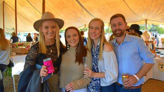 LADIES' DAY: Sara Wylie, Taylah Walker with Savannah and Adrian Brazier at the 2018 Condamine Cods Ladies' Day. Picture: Madison Watt