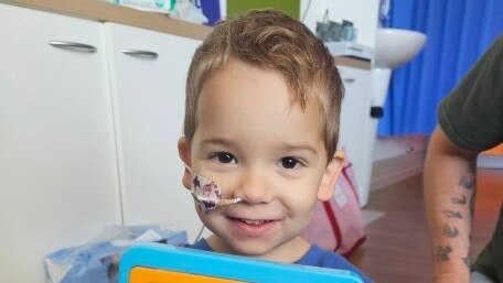 PJ Leyshon while undergoing treatment for acute lymphoblastic leukaemia. Picture: Supplied by family