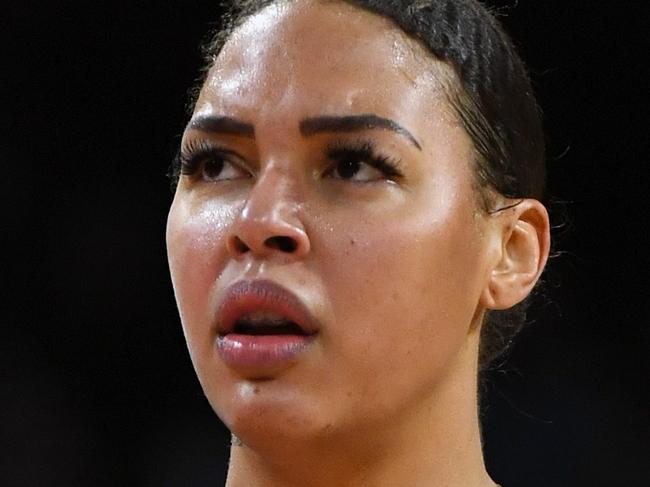 LAS VEGAS, NEVADA - SEPTEMBER 22:  A'ja Wilson (L) #22 and Liz Cambage #8 of the Las Vegas Aces stand on the court during Game Three of the 2019 WNBA Playoff semifinals against the Washington Mystics at the Mandalay Bay Events Center on September 22, 2019 in Las Vegas, Nevada. The Aces defeated the Mystics 92-75. NOTE TO USER: User expressly acknowledges and agrees that, by downloading and or using this photograph, User is consenting to the terms and conditions of the Getty Images License Agreement.  (Photo by Ethan Miller/Getty Images)