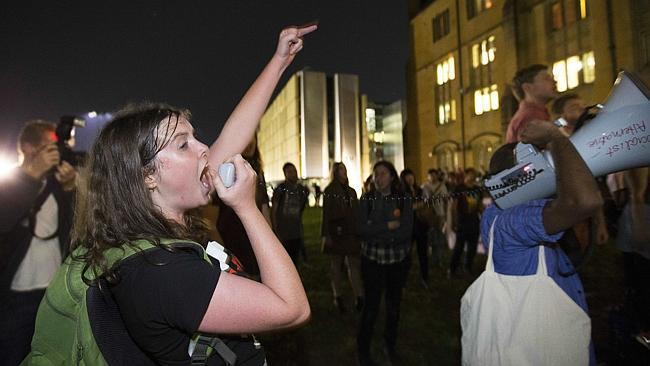 Hands off our cash ... students protest at Sydney University following the budget.