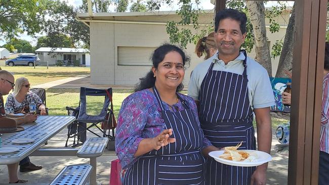 Priya and Nades, who now call Biloela home after being granted permanent residency, cooked for their supporters and friends in the park in August 2022.