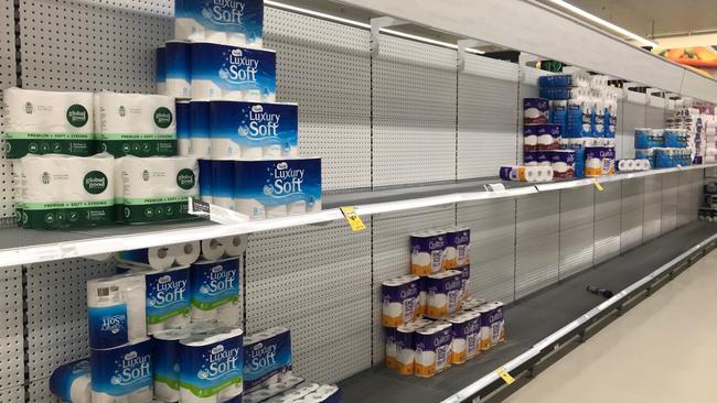 A Woolworths supermarket runs low on toilet paper this week. Picture: Peter Ristevski