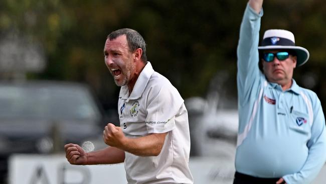 Spotswood coach Dan Schuppan celebrates a wicket. Picture: Andy Brownbill