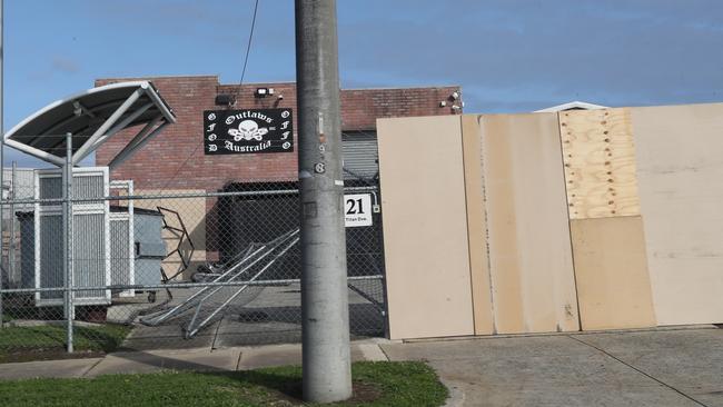 The Outlaws Australia bikie clubhouse was part of the area cordoned off as part of the investigation. Picture: David Crosling