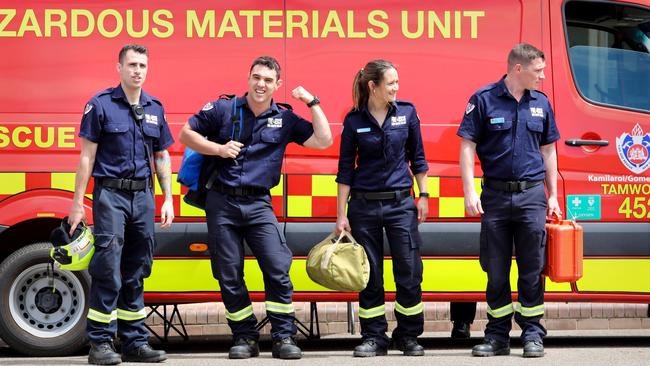 Retained fireys from regional stations, Pat Burrows, Malachii Schofield, Sabrina McNamara and Jason Lee. Picture: Marlon Dalton