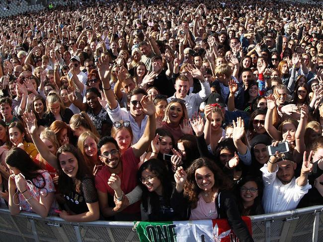 Music fans gather at the One Love Manchester benefit concert for the families of the victims of the May 22, Manchester terror attack, at Emirates Old Trafford in Greater Manchester on June 4, 2017. Picture: Dave Hogan for One Love Manchester
