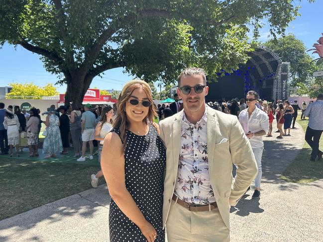 Greg Donaldson and Courtney Finall enjoying the Melbourne Cup. Picture: Oscar Jaeger