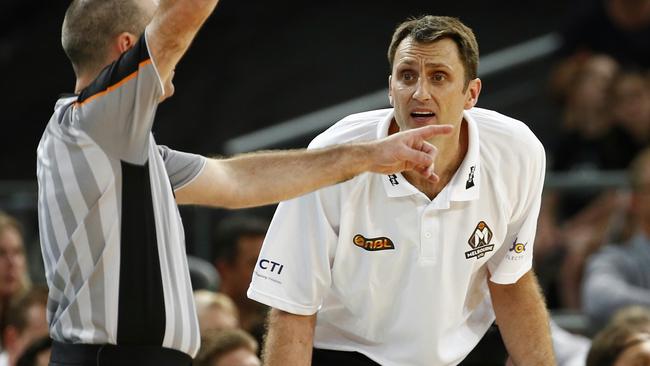 NBL Basketball. Melbourne United V's Cairns Taipans at Hisense Arena. Melbourne United coach Chris Anstey pleads with the ref. Pic: Michael Klein