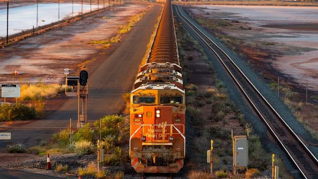 A BHP freight train carries iron ore to port Picture: Bloomberg