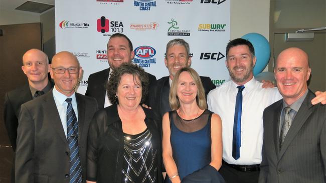 Hunter Masters AFL players and two of their partners at the Elliott Davey Medal awards.