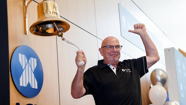 NUIX CEO Rod Vawdrey rings the ASX bell when the company listed last year. Since then, its share price has slumped 70 per cent. Picture: Bianca De Marchi