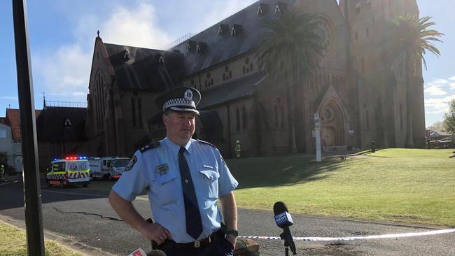 Richmond Police District Superintendent Scott Tanner outside St Carthage's Cathedral in Lismore. Photo: Alison Paterson