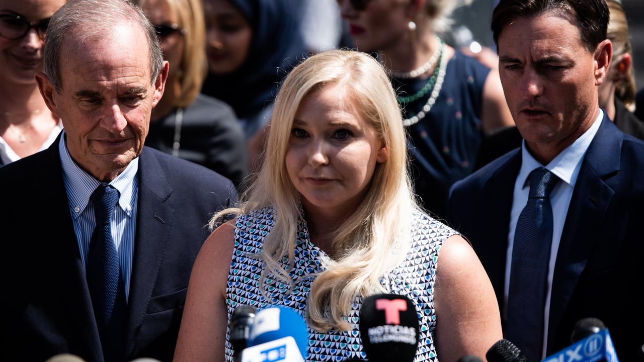 Virginia Giuffre speaking outside of federal court in New York in 2019, shortly after Epstein ws found dead while awaiting trial on charges of conspiracy and trafficking minors for sex.