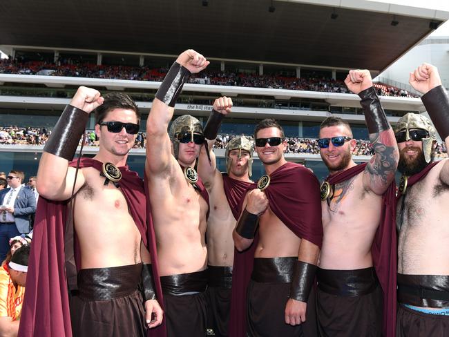 The Spartans from central NSW all dressed up for race day, on their annual punters club pilgrimage to the Melbourne Cup. Picture: Jason Sammon