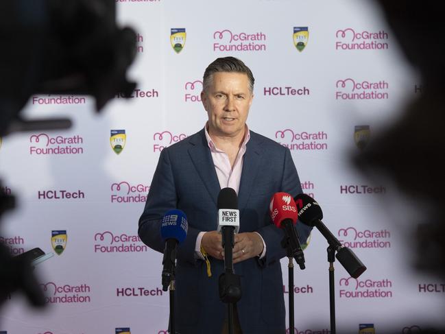 SYDNEY, AUSTRALIA - NewsWire Photos - JANUARY 5, 2025: Mark Butler, Minister for Health and Aged Care holds a press conference after the Jane McGrath High Tea at the SCG.Picture: NewsWire / Simon Bullard.