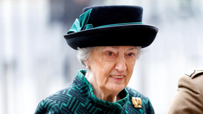 LONDON, UNITED KINGDOM - MARCH 29: (EMBARGOED FOR PUBLICATION IN UK NEWSPAPERS UNTIL 24 HOURS AFTER CREATE DATE AND TIME) Lady Susan Hussey, Baroness Hussey of North Bradley (lady-in-waiting to Queen Elizabeth II) attends a Service of Thanksgiving for the life of Prince Philip, Duke of Edinburgh at Westminster Abbey on March 29, 2022 in London, England. Prince Philip, Duke of Edinburgh died aged 99 on April 9, 2021. (Photo by Max Mumby/Indigo/Getty Images)