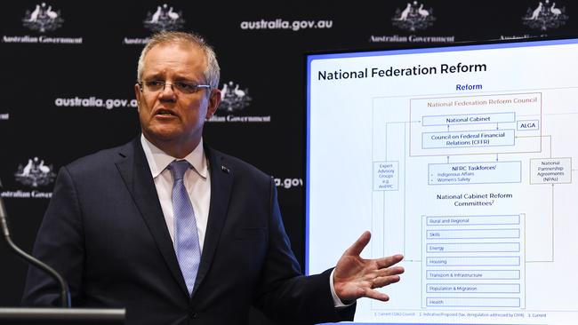 Prime Minister Scott Morrison speaks to the media. Picture: Lukas Coch