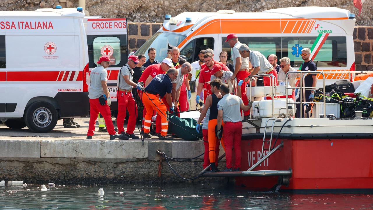 One person is dead after the superyacht with 22 people aboard sank during a sudden storm. Picture: Igor Petyx/ANSA/AFP