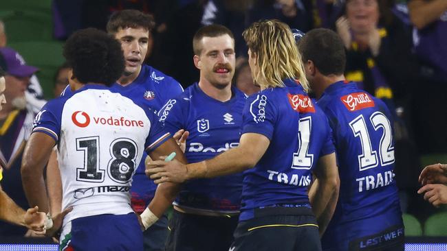 Cameron Munster of the Storm celebrates scoring a try. Photo by Daniel Pockett/Getty Images.