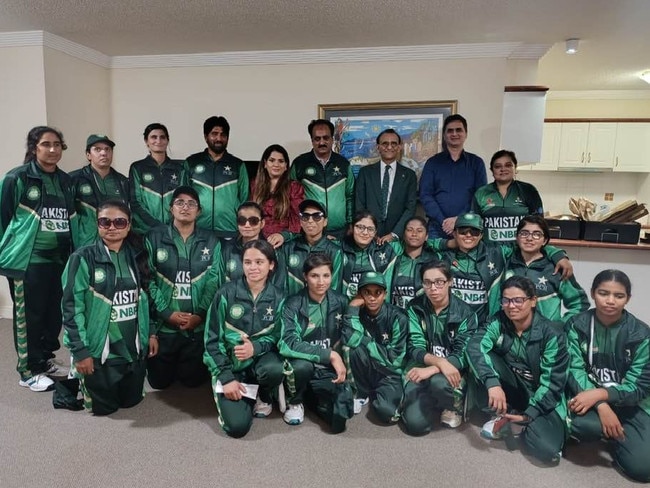 Zaffar Khan, (in suit and tie in group photo), co-founder of Cocoon SDA care, pictured with the Pakistan Women Blind Cricket Team. Mr Khan has donated $5000 to the team while his staff are still waiting to be paid.ORIGINAL caption for FB post...Pbcc Thankful to Mr.Zafar khan Director Cocoon SDA Care to award five thousand dollars to Mehreen Ali best player of the series in Pak/Aus Women Blind Cricket Series.#Pbcc #PakistanAustraliaSeries #CocoonSDACare #MobilinkBank #NBPbank #UBLbank #CricketUnites #PPL #BankAlfalah #OGDCL #IndushealthAustralia #blindcricket #WomeninSports #TeamPakistan #CricketforAll #DisabilityIsNotInability #PrideofPakistan