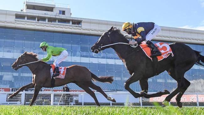 Our Playboy wins the Vain Stakes ahead of Ranting. Picture: Getty Images