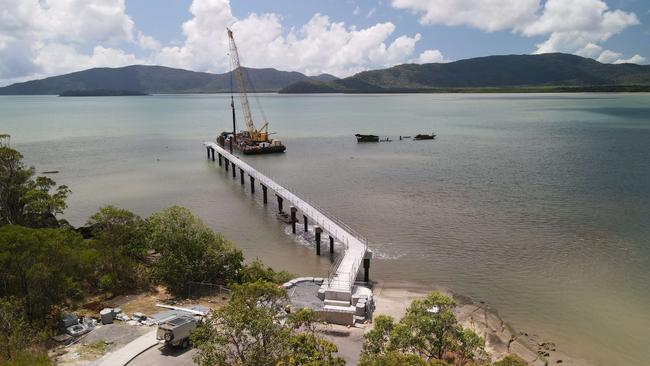 Construction work is well underway on a brand new $11.5m concrete jetty off the northwestern point of the indigenous community of Yarrabah. Picture: Brendan Radke