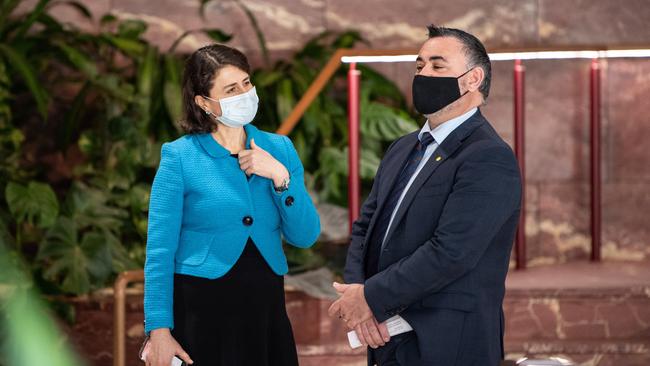 Gladys Berejiklian and John Barilaro speaking after a COVID-19 update press conference, Sydney. Picture: NCA NewsWire / James Gourley