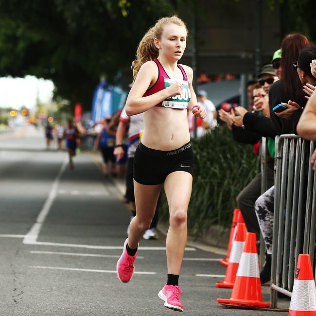 Action from the Gold Coast Marathon’s 5.7 Kilometre Challenge event, held at the Southport Broadwater Parklands, Girl’s winner Olivia Lucas.