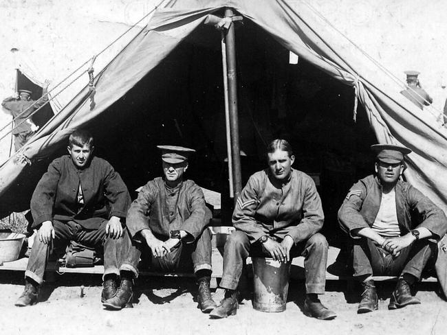 Billy Andrewartha, second from right, at the Broadmeadows army camp in Victoria. Picture: ROSS ANDREWARTHA