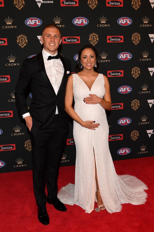 Seb Ross of St Kilda and partner Marnie O’Connor. Picture: AAP