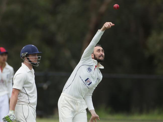 Adam Slack bowling for Templeton in Ringwood District Cricket Association. Picture: Stuart Milligan