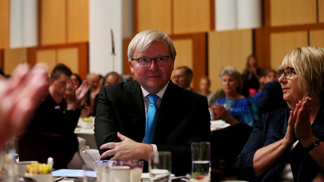 Former PM Kevin Rudd is given a round of applause to mark the 10th anniversary of the National Apology to Australia’s Stolen Generation. Picture: Kym Smith