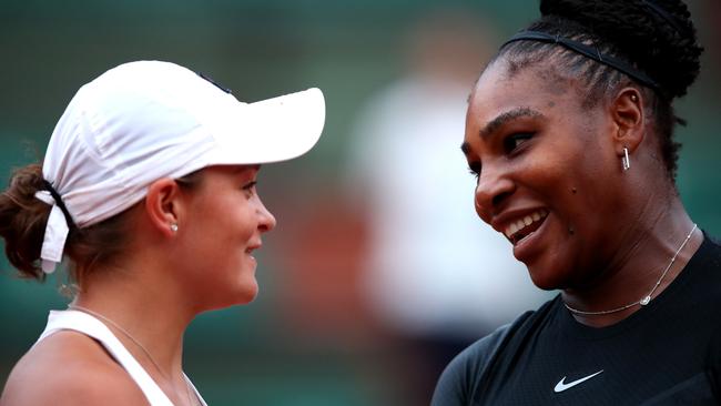 Ash Barty and Serena Williams at the French Open in 2018. Picture: Clive Brunskill/Getty Images