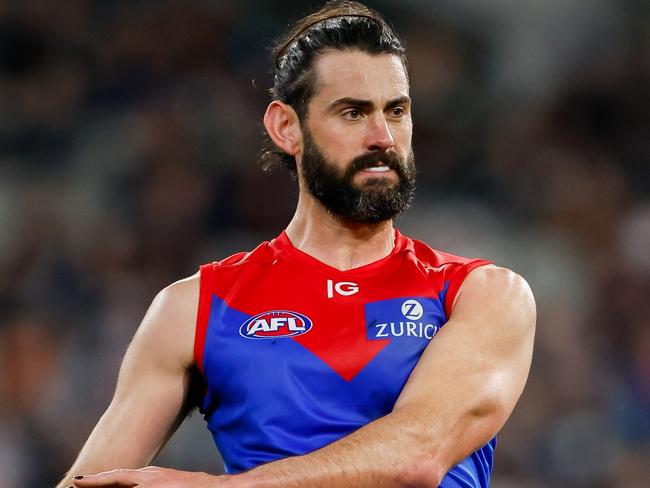 MELBOURNE, AUSTRALIA - AUGUST 12: Brodie Grundy of the Demons in action during the 2023 AFL Round 22 match between the Carlton Blues and the Melbourne Demons at Melbourne Cricket Ground on August 12, 2023 in Melbourne, Australia. (Photo by Dylan Burns/AFL Photos via Getty Images)