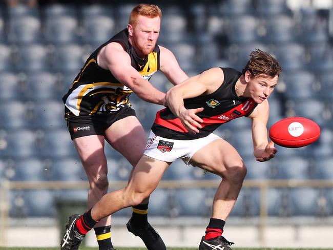 Football. Tasmanian State League. William Campbell Tigers and Jack Avent North Launceston. Tigers V North Launceston. Picture: Nikki Davis-Jones