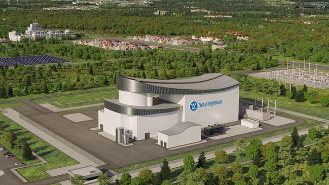 An artist's rendering shows Westinghouse's planned AP300 small modular nuclear power reactor, which the company officially unveiled in mid-2023.