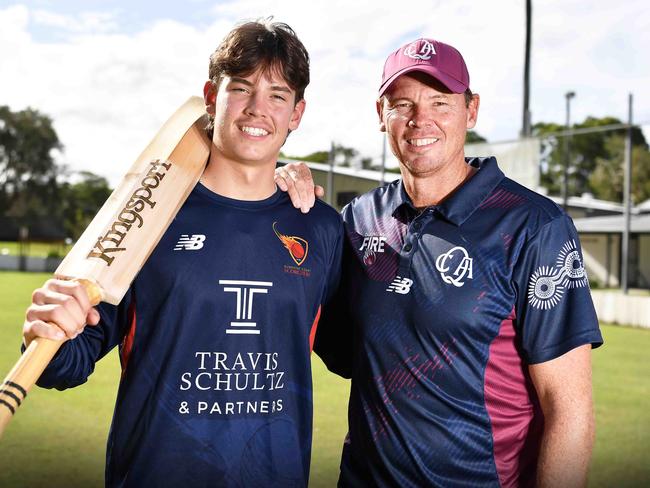 Former Australian cricket player Ash Noffke with his son, Will. Picture: Patrick Woods.