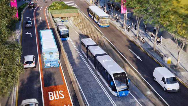 A draft vision for the Brisbane Metro at Adelaide St. Picture: Brisbane City Council