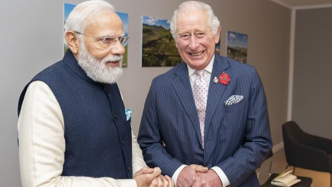 India’s prime minister Narendra Modi meeting King Charles at the summit in 2021. Picture: Getty