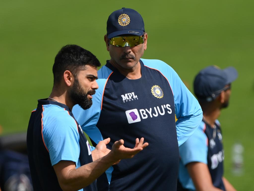 The packed party to launch India Head Coach Ravi Shastri (R) new book is believed by some to be the cause of the Covid outbreak within the India team. Picture: Stu Forster/Getty Images