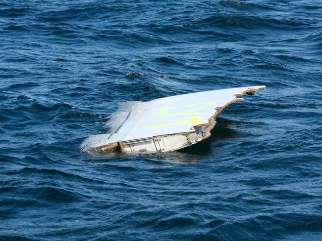 This handout picture released by the Commonwealth Scientific and Industrial Research Organisation on April 21, 2017 shows a modified genuine Boeing 777 flaperon tested in waters near Hobart, the capital of Tasmania, to help determine where the final resting place of missing Malaysia Airlines jet MH370 might be. Missing flight MH370 
