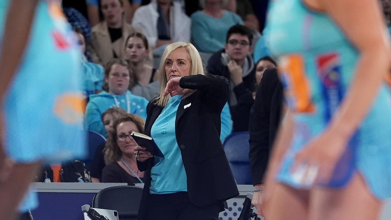 Mavericks coach Tracey Neville during the clash with West Coast Fever. Picture: Getty Images